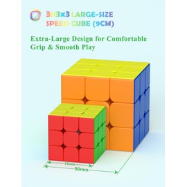 ROXENDA 3 x 3 x 3 Large Rubik's Cube (9 cm) - Speed Cube, Smooth Rotation, Cube Cube for Children & Adults, Ideal for Brain Training