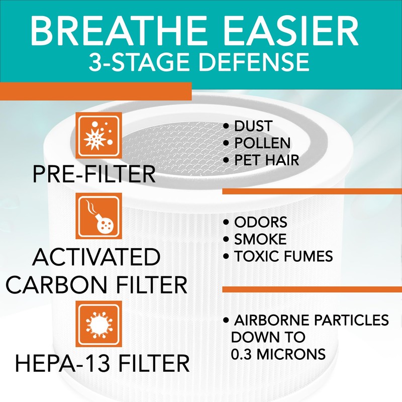 PUREVOLVE Filter Replacement for H250 HEPA-13 Air Purifier | 1-Pack