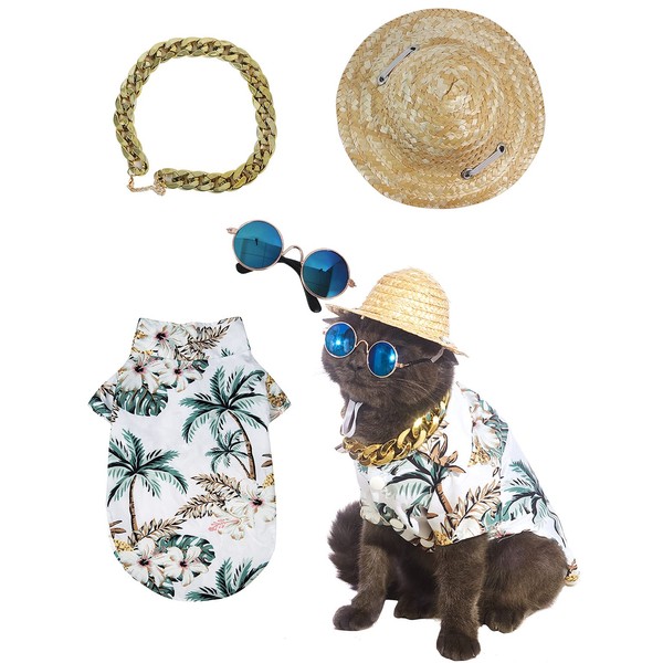 Impoosy Hawaiian Dog T Shirts Pet Summer Clothes Cat Sunglasses