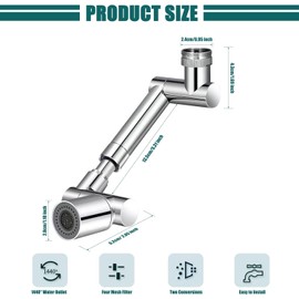 Universal Retractable Faucet Aerator with 1440° Rotating Robotic Arm, Dual Function Sprayer & Splash Filter, Kitchen Sink Faucet Extender Attachment for 20/22/24mm Thread Faucets