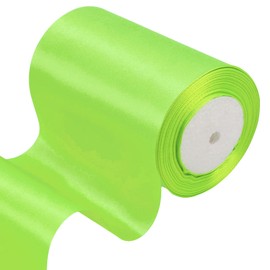 4 Inch Wide Fluorescent Green Ribbon 22m,10cm Fluorescent Green Satin Ribbon Fabric Large Solid Satin Ribbon,Polyester Ribbon for Gift Wapping,Door,Chair,Window,Wedding Car,Christmas Tree Decoration