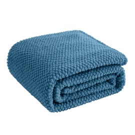 Blue Soft Fleece 300GSM Large Queen Blanket for Couch Cozy Flannel Room Decorative Blankets, Lightweight Plush Blanket for Bed Sofa, 90x90