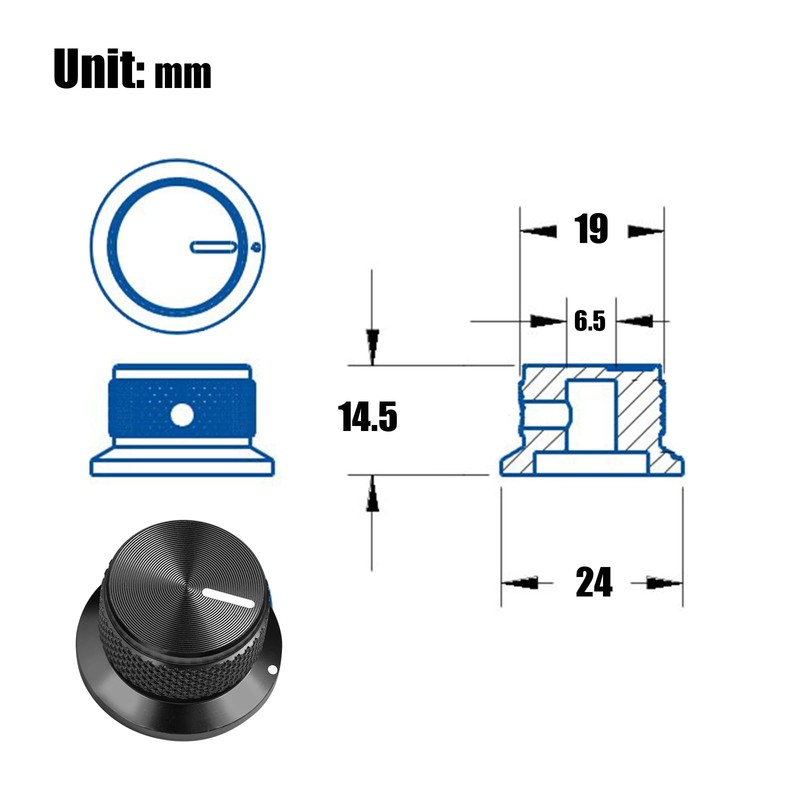 XIYANGJUAN 2Pcs Black Top Hat Guitar Knobs 1/4" Aluminium Volume