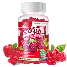 Openovomins Creatine Monohydrate Gummies Complex 6400mg for Men & Women -Advanced Formula W/L-Taurine + Vitamin B12, Sugar Free Chewable Supplement,90 Raspberry Gummies