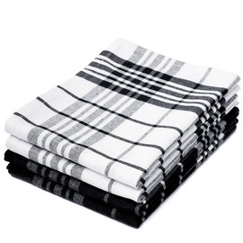 Encasa Checked Cotton Tea Towels Black Non-Terry Pack of 4, Quick-Drying Tableware, Soft and Absorbent, Reusable Towels for Kitchen, Restaurant and Bars, 70 x 45 cm