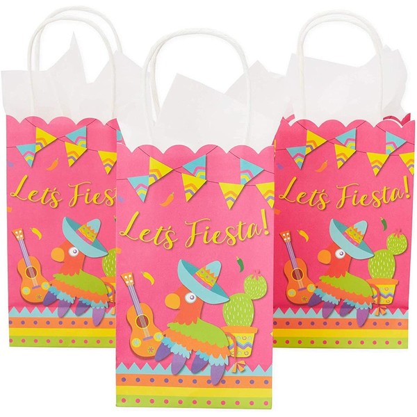 BLUE PANDA Fiesta Party Supplies, Paper Goodie Bags (24 Pack)