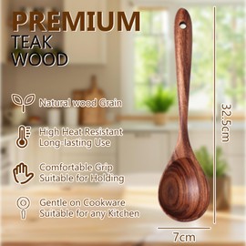 Wooden Spoons for Cooking, Wooden Cooking Utensils Non-Stick Spoons | Natural Premium Teak Wood Spoon | Good Grip Large Wooden Spoons | Heat Resistant Wooden Spoon Baking Gift