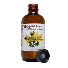 Essential Depot St Johns Wort Herbal Oil Infusion - Vegan - Non-GMO - Supplied in 4 oz. Amber Glass Bottle with Black Phenolic Cone Lined Safety Sealed Cap