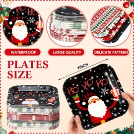 Pickmesh 80 Pcs 7inch Christmas Dessert Plates Christmas Disposable Plates Santa Xmas Square Dinner Plates for Merry Christmas Holiday Party Supplies, 4 Styles