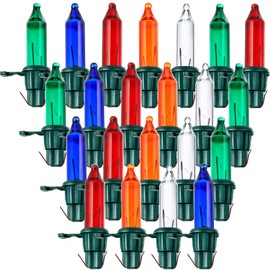 Mudder 60 Count Replacement Christmas Tree Light Bulbs 2.5v 0.425 Watt Replacement Bulb Mini Incandescent Wire String Lights Decoration for Prelit Xmas Tree(Green Base with Colorful Bulb)