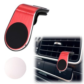 Strong Magnetic Mobile Phone Navigation Car Mount, L Type 360° Rotatable Universal Magnetic Phone Holder Secure Air Vent Car Mount Accessories for All Smartphones (Red)