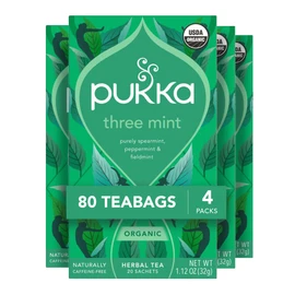 Pukka Three Mint Organic Herbal Tea Bags, After-Dinner Tea, Bags, 80 Total Tea Bags (20ct - Pack of 4)