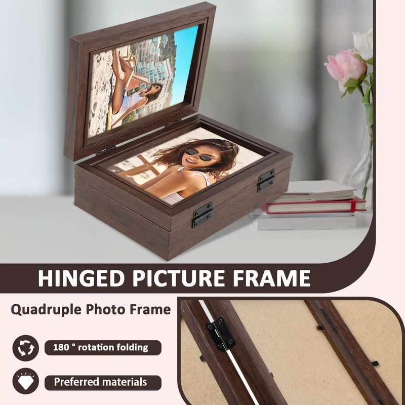 Photo Frame Hold 4 Photos, 4x6 Hinged Folding Wood Picture
