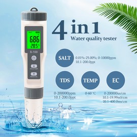 TDS Meter,4 in 1 Water Tester TDS/Salt/Temp/EC Meter,High Accuracy TDS Meter Digital Water Tester with LCD Backlit,Pool Testing Kit Salinity Tester EC Meter for hydroponics, Wine, Pool and Aquariums