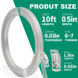 OURU 10FT Hose Clamps,304 Stainless Steel Hose Clamp Assortment Kit DIY Metal Strapping with Holes+8 Fasteners,Adjustable Worm Gear Large Hose Clamps Metal Band Screw Clamp Straps for Pipe,Duct,Tube