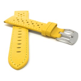 Extra Long (XL) 22mm Yellow GT Rally Perforated Leather Smartwatch Band Strap Band, Stainless Steel Buckle