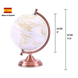 Exerz 20 cm Globe Golden Colour Metallic - Educational, Geographical, Modern Desktop Decoration - Metal Arch and Base, Coated in Golden Colour - Spanish Map