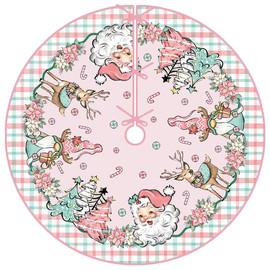 Pink Christmas Tree Skirt 48 Inch Pink Christmas Santa Tree Collar Pink Cute New Year Winter Xmas Tree Decor Christmas Decorations for Home Party