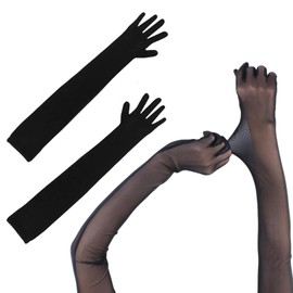 Gloves long, nylon gloves, black long gloves for women, for wedding, dance, wedding party and costume evening party, mesh gloves, black glove costume, mesh gloves, nylon opera gloves, Black