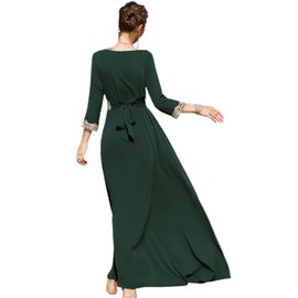 IBAKOM Abaya for Women Floral Lace Ethnic Style Moroccan Dress Modest Muslim Dubai Attire Arabic Islamic Clothes Wedding Eid Ramadan Jalabiya Kaftan Middle East Pakistani Dress Emerald Green M