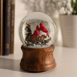 Ashfield & Harkness Woodland Cardinal Pair Decorative Snow Globe with Wind Up Music Box