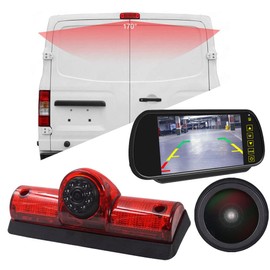 HD 1280 * 720 Pixel 1000 Lines Third Brake Light Backup Camera Top Roof Lamp LED Reverse Parking Camera+7" inch TFT LCD Mirror Replacement for Nissan NV 1500/2500/3500 S SV SL Cargo Vans 2011-2021