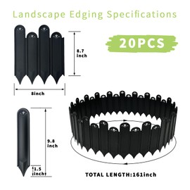 SIUING Landscape Edging - 20pcs Plastic Garden Fence Edging, Single Piece Size of Fence:9.8 * 8 inches, Courtyard Landscape Layout, Garden Lawn Decorative Panel, Black