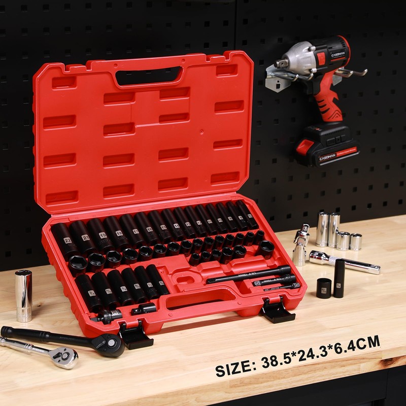Mayouko 3/8” Drive Impact Socket Set, 50-Piece Standard SAE(5/16”-3/4”) and