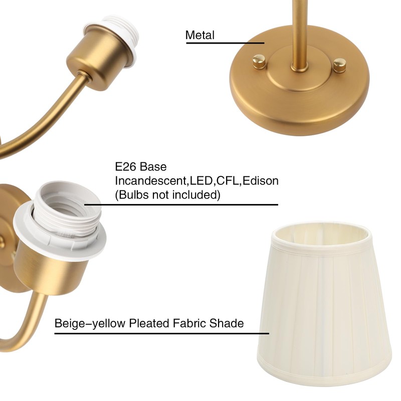 PERMO Vintage Sconce Gold 2 Lights Wall Sconces with Pleated