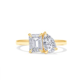 Wishrocks 1 3/4 CT 7X5MM Emerald Shape & 8X5MM Pear Cut Lab Created Moissanite Toi Et Moi 2-Stone Engagement Wedding Ring In 14K Yellow Gold Plated Sterling Silver (VVS1/1.75 Cttw)-5.5