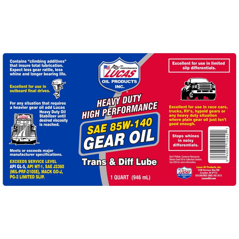 Lucas Oil 10042 Heavy Duty High Performance SAE 85W-140 Gear