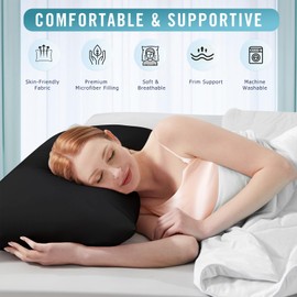 Sycoodeal Queen Size Bed Pillows for Sleeping 4 Pack,Luxury Hotel Pillows,Comfortable and Supportive,Machine Washable,Suitable for Stomach,Back and Side Sleepers(Black)