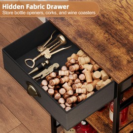 Jakyitvi Liquor Cabinet Bar for Home with Drawer, 3-Tier Wine Rack Freestanding Floor and Wine Shelf with Step Design for Whiskey, Spirits, Vintage Mini Bar for Kitchen Apartment