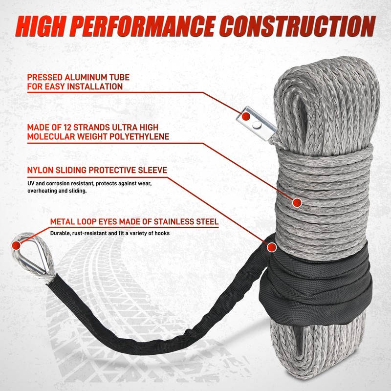 Nilight Synthetic Winch Rope Kit, 1/4 Inch x 50 Feet