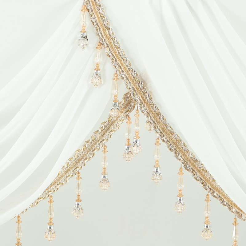 VOGOL White Sheer Valance with Shining Beaded, 39 Inches Wide