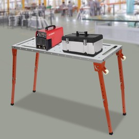Portable Welding Table with Holes on Top Heavy-Duty Steel Welding Cart Workbench Table for Shop Garage Workshop Welding Cutting Sawing Drilling Grinding Work (46x18in)