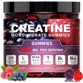 Creatine Monohydrate Gummies, 8000mg Complex, 120 Count, Sugar-Free with BCAA, L-Carnitine, Taurine and Vitamins, for Muscle Strength and Recovery