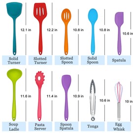 E-far 10 Pcs Silicone Cooking Utensils Set, Heat Resistant Kitchen Utensil Set for Nonstick Cookware, Kitchen Cooking Tools with Spatula, Spoon, Slotted Turner, Non-Toxic & Dishwasher Safe (Colorful)