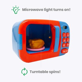 Boley Blue Microwave Playset - 11 Pc Light & Sound Pretend Play Kitchen Toys Set with Play Food for Kids Ages 3+