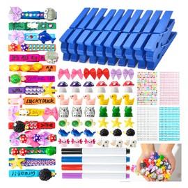 60 Set Cheer Pins Spirit Clips Include 60 Wooden Cheer Colored Clothes Pins 94 Mini Resin Animals and Self Adhesive Stickers Pen for Cheerleading Backpacks Cheer Gifts Bulk (Blue)