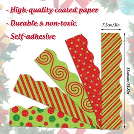 69Ft Christmas Glitter Bulletin Board Borders Red Green Dots Swirl Diagonal Stripe Decoration Trim Border for School Classroom Office Decoration