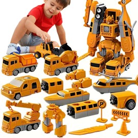 Magnetic Transform Engineering Car Set, Assembled Construction Vehicle Cars Toys, Building Transforming Cars and Trucks, Outdoor Toddler Activities Toys for Toddler Kids Ages 4-8 (Yellow)