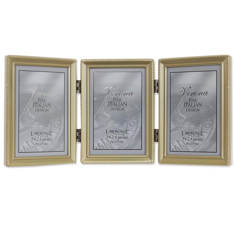 Lawrence Frames Bead Border Design, 3.5x5 Triple, Satin Gold