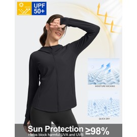 G Gradual Women's UPF 50+ Sun Protection Hoodie Jacket with Ponytail Hole and 4 Pockets Lightweight Long Sleeve Shirts for Hiking(Black,XXL)