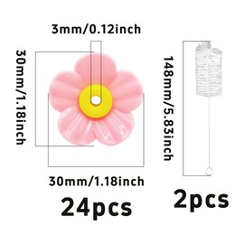 PDETVEO 24 PCS Hummingbird Feeder Replacement Flowers with 2 Cleaning Brush, Heavy Duty Plastic Feeding Ports Parts for Outdoor Hanging Bird Feeders (Pink