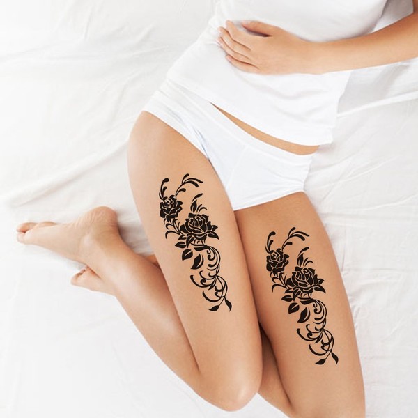 TAFLY Temporary Tattoo, Black Rose Retro Style, Leg/Arm/Back Waterproof Tattoo Sticker for Women 5 Sheets