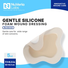 Nuveria Labs Hospital Grade Sacral Bordered Silicone Foam Wound Dressing - Gentle Silicone Adhesive Helps minimize discomfort, 7 x 7" Sacrum-Shaped, 5 Each/Box