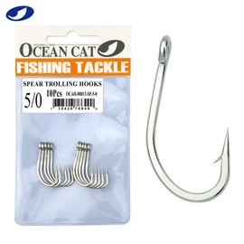OCEAN CAT Classic Stainless Steel Fishing Hook Short Long Shank Barbed Offset Point Octopus Hooks Circle Trolling Hooks Fishing Tackle for Saltwater and Freshwater (Short Shank, 5/0)