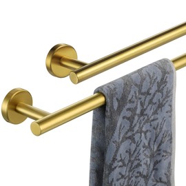 JQK Bath Towel Bar, 27 Inch Brushed Light Gold Towel Rack Bathroom, 304 Stainless Steel Thicken 0.8mm Towel Holder Wall Mount, Useable Length 24 Inch 2 Pack, TB110L24-BG-P2