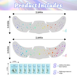HOSAILY 8Pcs Chameleon Glitter Freckles Face Tattoo, Cute Star Holographic Multichrome Waterproof Glitter Speckles Patches, Long Lasting Temporary Tattoos Sticker Makeup for Festive Rave Accessories02